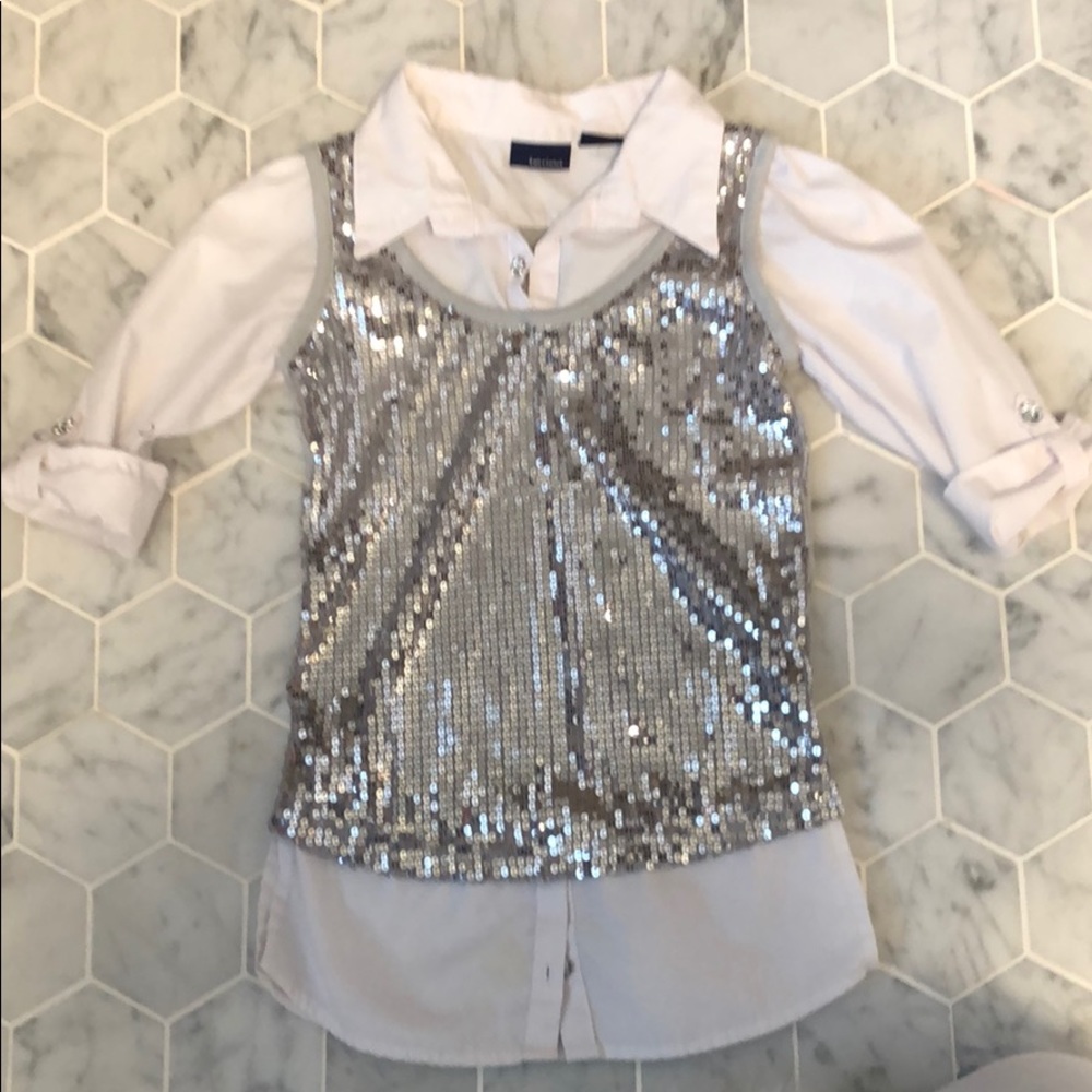White blouse with attached sequin tank
